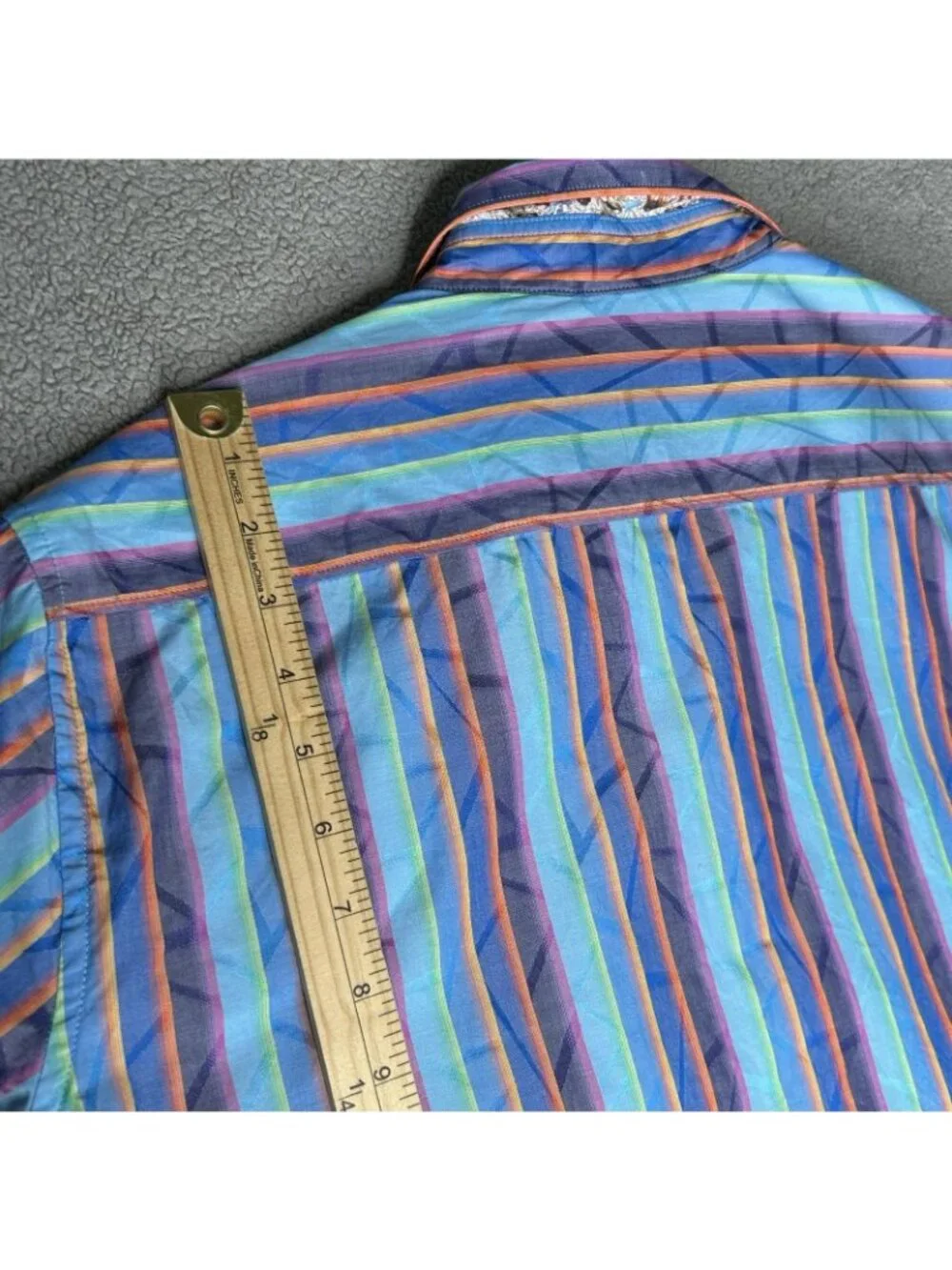 Robert Graham Shirt Mens M Multicolor Stripe Long Sleeve Flip Cuff Embroidered